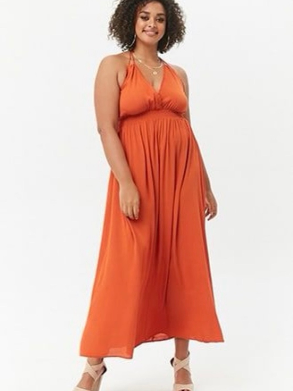 Forever 21 Burnt Orange Halter Empire-Waist Maxi Dress